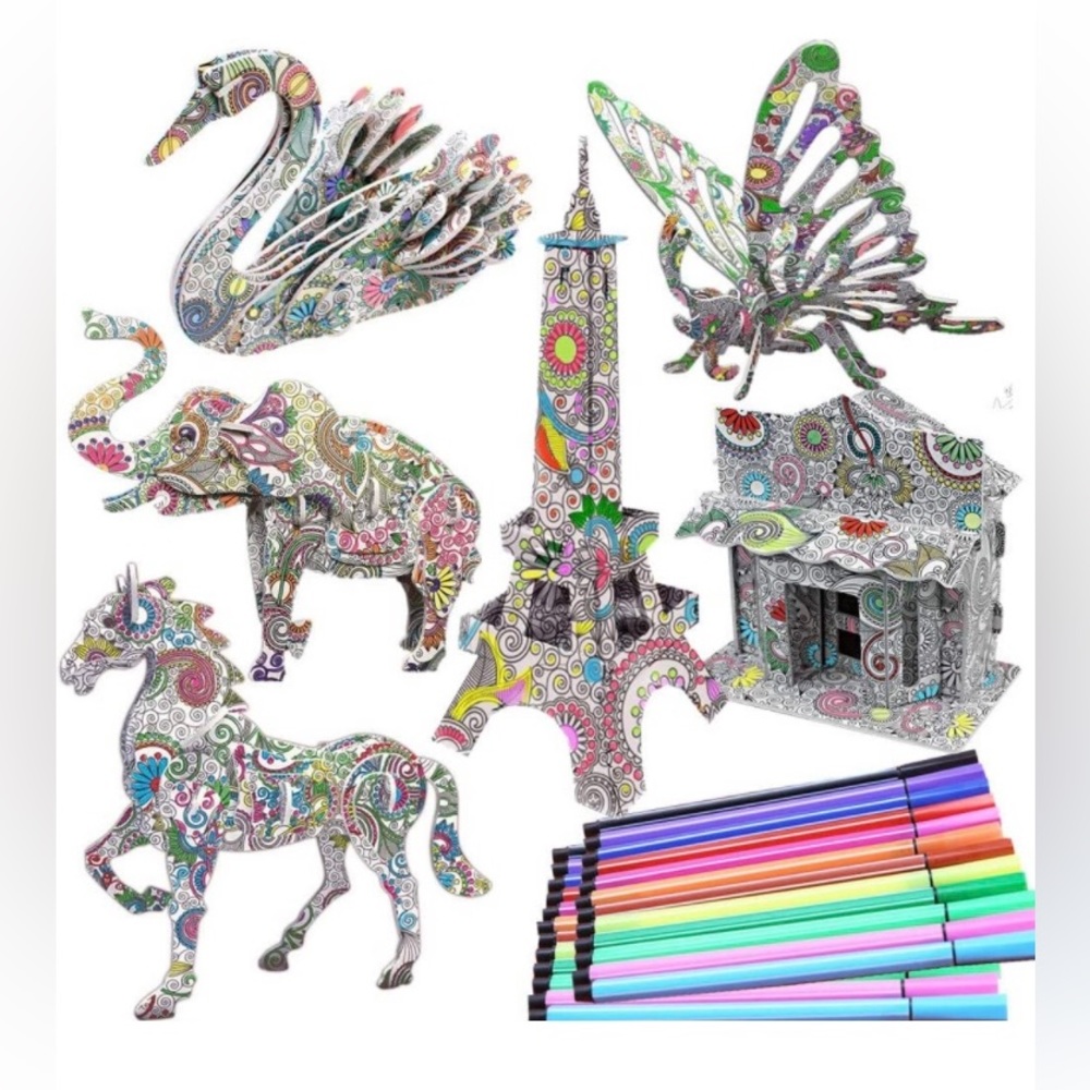 6 Pack 3D Coloring Puzzle Set